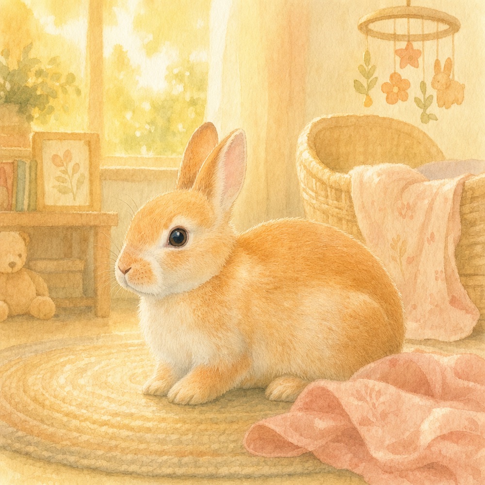 The illustrated book page we painted from that rabbit photo
